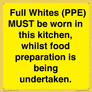  Full Whites (PPE) MUST be worn in this kitchen, whilst food preparation is being undertaken.